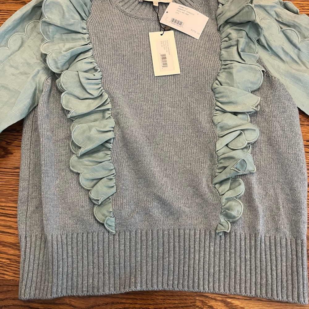 Elegant Light Blue Sweater with Ruffle Details